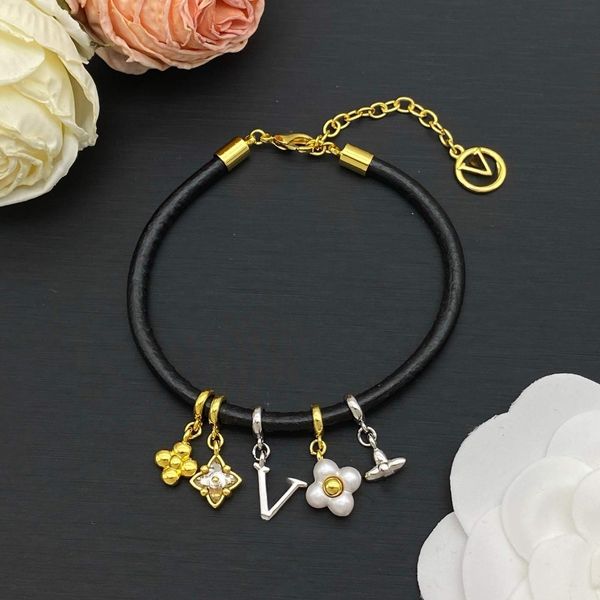 

Charm Bracelet Leather Bracelet Fashion Classic Designer Bracelet Black for Men Women Lovers Jewelry Gift with box