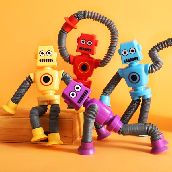 

Flexible Suction Cup Robot Toy with Telescopic Tube, Light Up Stress Relief Fidget Toy for Kids and Adults, Red