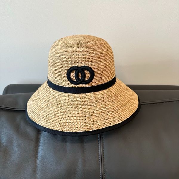 

Beach Hat Women Cap Designers Wide Brim Woven Grass Fisherman Chapeau Spring Hats Breathable Sunscreen Large Brim Vacation, Black