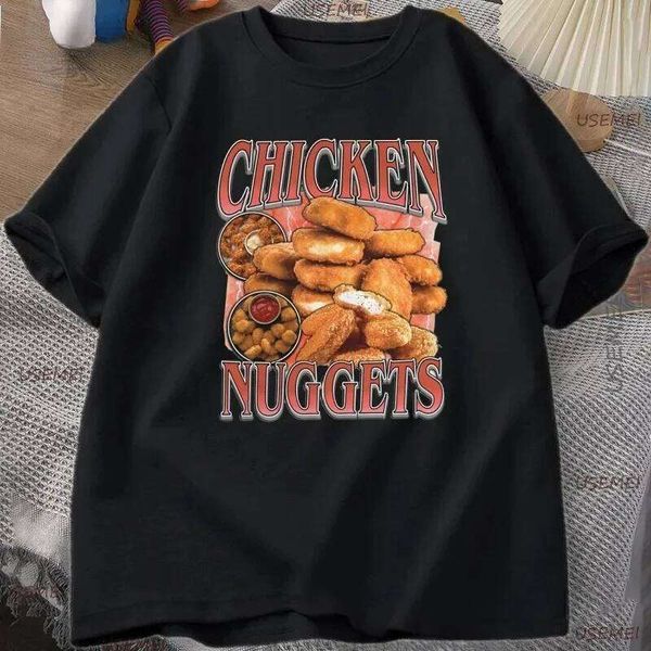 Chicken Nuggets Rap Vintage Graphic T-Shirt Men Funny Retro Food Lover Tee Aesthetic Trendy Y2K Streetwear T Shirt Oversized S260312