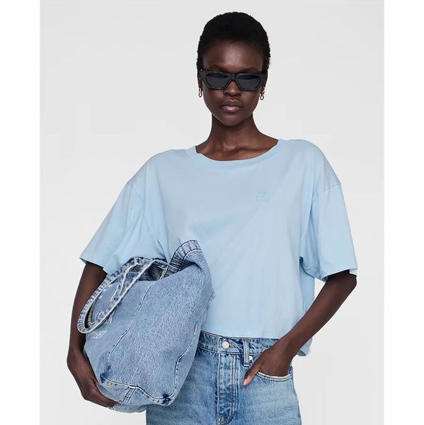 

26ss Light Blue Short Tee Women Embroideried Designer Loose Cotton T-shirts Summer Comfrt Short Sleeved T Shirts Fashion Tops, Purple