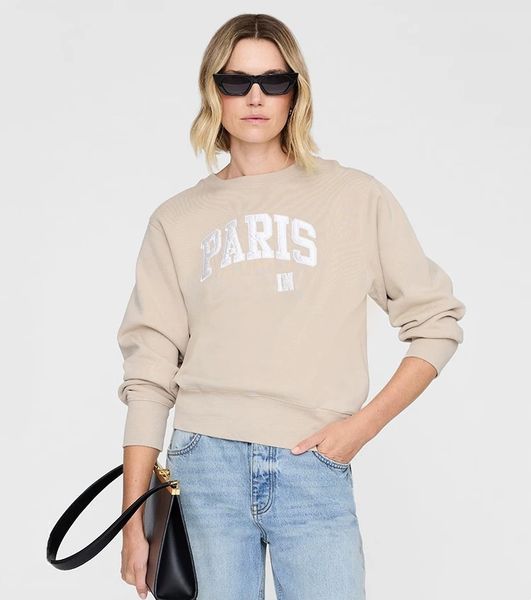 

26ss Designer Pullover Sweatshirt Women Applique Letters Round Neck Sweater Long Sleeve Short Tops Hoodies, Gray