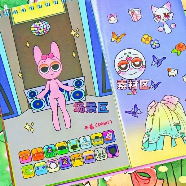 

Rhythm Box Dress-Up Sticker Book, Character & Scene Daily Outfits, Flower Fairy DIY Fashion Matching Spiral Bound Sticker Book