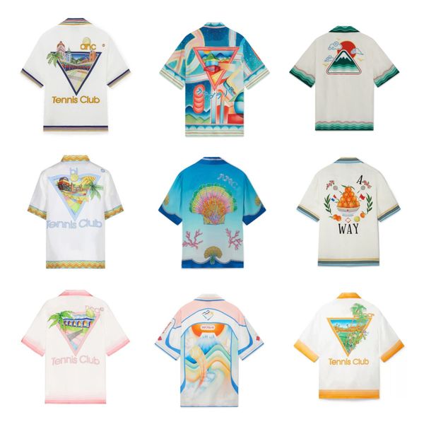 

26ss Casabalnc New Trendy Designer Silk Casual Shirt Hawaii Beach Classic Style Loose Lapel Button Summer Thin Short Sleeve Silk T-shirt Shirt Tops for Men and Women tn, 32 color