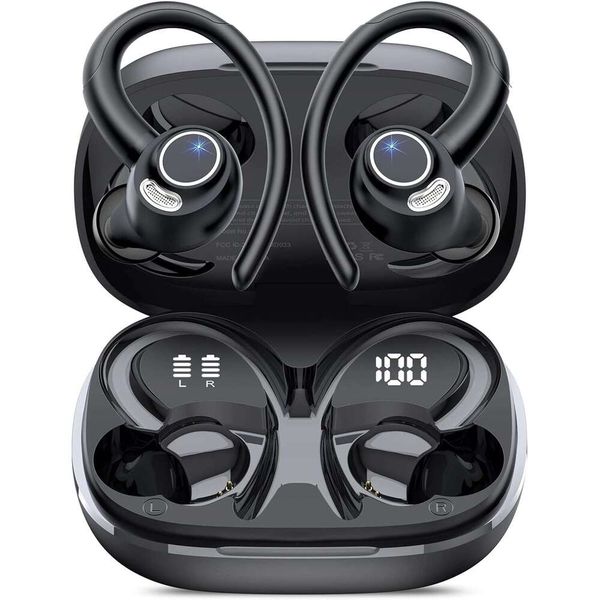 Wireless Bluetooth 5.4 sports headphones, over-ear earbuds ENC noise-canceling microphone, 48H wireless earphones with ear hooks, stereo deep bass, IP7