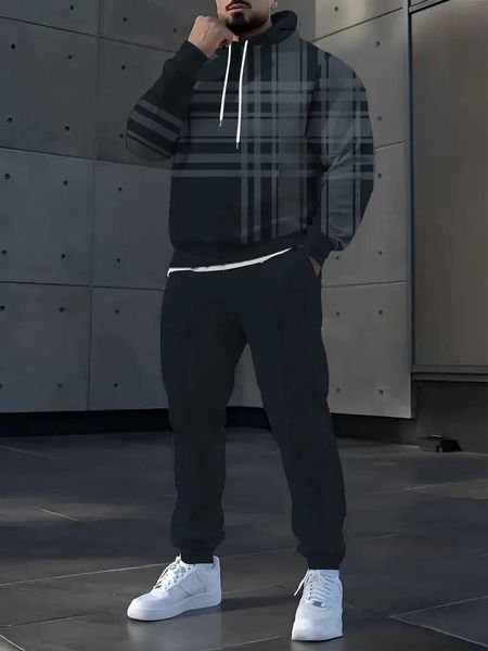 The new mens hoodie set for Spring and Autumn 2025 features a casual fashionable soft and comfortable 3D pattern print M260320