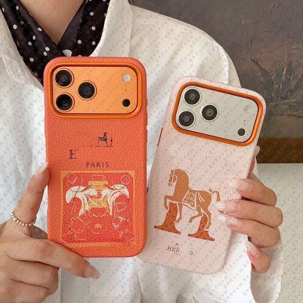 Luxury Leather Designer Phone Case for Apple iPhone 17 16 Pro Max 15 Promax 14 13 12 Samsung Galaxy S25 S24 S23 Note 20 Ultra Lens Ring Back Cover Funda Coque Grey Big