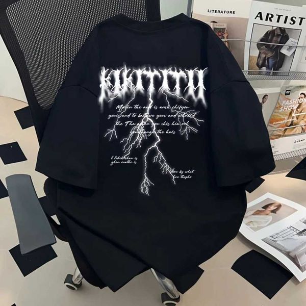 New summer mens fashionable retro lightnletter print comfortable and breathable round neck T-shirt outdoor high street top J260318