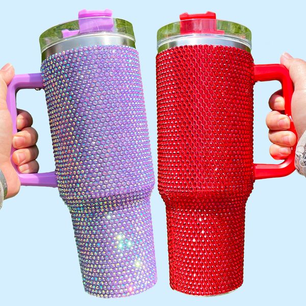 MINI 2PACK US RTS Wedding gift 40oz diamond Bedazzled mug rhinestone bling 40oz tumbler Super Sparkly mug with handle lid and straw