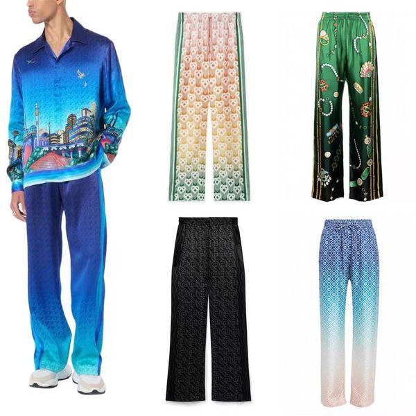 

26ss Casabalnc Designer Summer Casual Silk Straight Pants New Trendy Men' & Women' Classic Style Hawaiian Beach Loose Long Sleeve Cardigan Casual Silk Shirt Top Set tn, Light tan