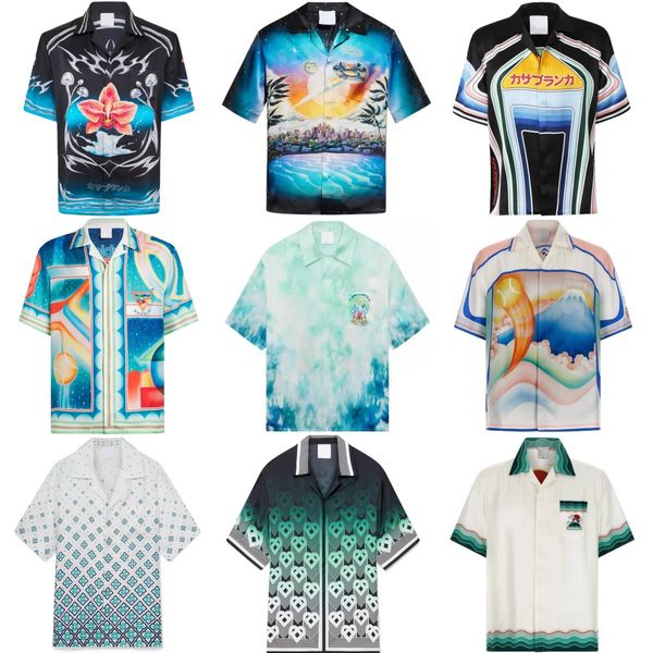 

Men Designer Silk Shirt Hawaiian Satin Flower Gradient Casabla Short Sleeve Shirt Beach Shirts Button Up Tops, Orange