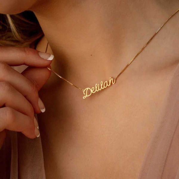 Custom Name Necklace For Women Any Font with Box Chain Gold Nameplate Necklace Best Friend Perfect Birthday Gift Choker 2023 D260320