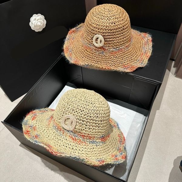

Designer Beach Spring Hats Women Wide Brim Bucket Hat Woman Cap Designers Woven Grass Fisherman Chapeau Breathable Sunscreen Large Brim Vacation, Multi