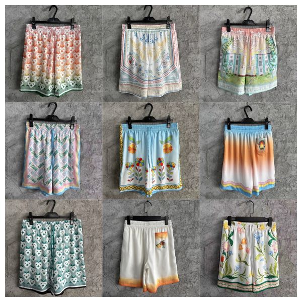 

2026 Casabalnc Designer Summer Casual Silks Straight Shorts New Trendy Men and Women Classic Style Print Hawaiian Beach Loose Cardigan Casual Silk Shirt Tops Set tn, Ivory