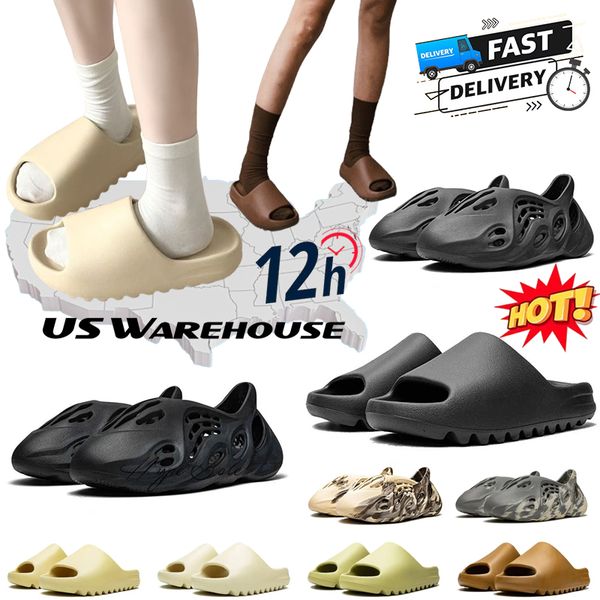 

With Box Designer Men Women Slides Slippers Sandals Desert Sand Bone Resin Slate Grey Glow Green Ochre Granite Slide Sandal Mens Womens Shoes Summer, Vermillion