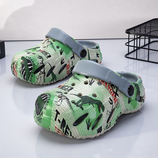

Kids T-Rex Dinosaur Clogs Sandals Cartoon Print Breathable EVA Non-Slip Slippers with Adjustable Strap for Boys Girls Beach Pool Indoor Outdoor Free shipping, Green