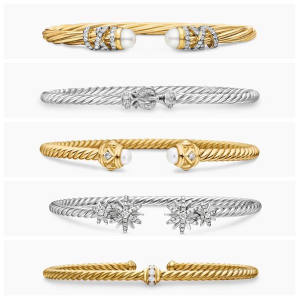 

Designer Twisted Cable Bracelet Unisex 925 Silver 18K Gold Bracelet Vintage Minimalist CZ Bracelet Luxury Couple Jewelry High Quality