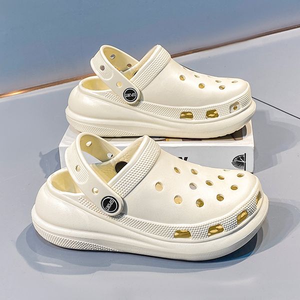 

Kids Platform Clogs Sandals - Purple Solid Color Breathable EVA Non-Slip Slippers with Adjustable Strap for Girls Beach Pool Indoor Outdoor shipping Size 24-40, Beige