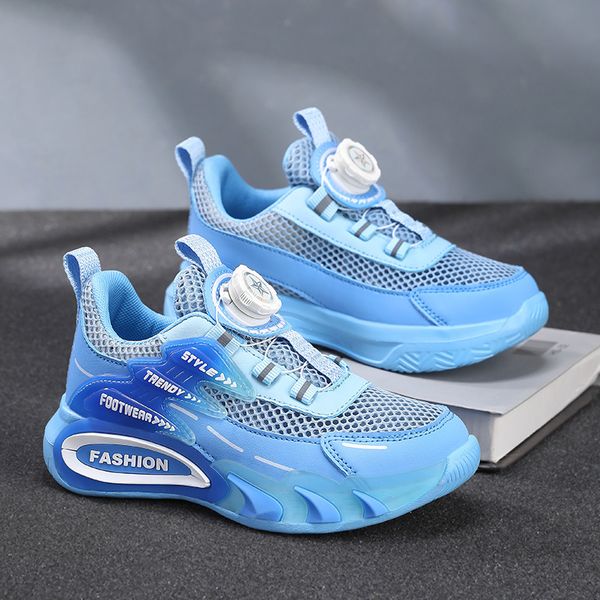 

Kids Rotary Buckle Sneakers, Breathable Gray Mesh Mecha Style Athletic Shoes for Children Teens, Non-Slip Running Shoes for School Outdoor Free shipping Size 30-40, Blue
