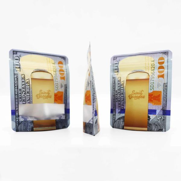 

Wholesale Dollar Money Print 10x12cm Stand Up Pouch Frosted Window Smell Proof Herbal Flower Zip Lock 3.5g Mylar Bags
