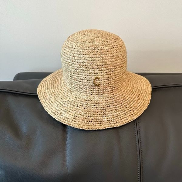 

Sun Hat Hats Designers Women Spring Hat Woven Grass Wide Brim Fisherman Bucket Chapeau Breathable Sunscreen Large Brim Beach Vacation, Beige