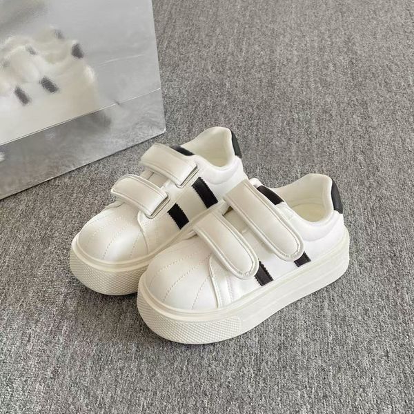 

Kids Sneakers White Black Stripe Thick Sole Casual Shoes for Children Teens Non-Slip School Walking Shoes PU Leather Free Shipping size 35-40