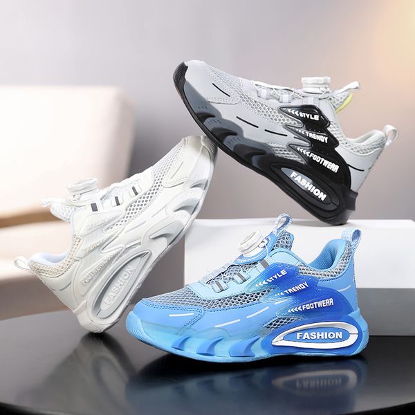 

Kids Boys Rotary Buckle Sneakers Breathable Mesh Athletic Shoes for Teens Children Non-Slip Running Shoes for School Outdoor Free shipping Size 30-40, Gray