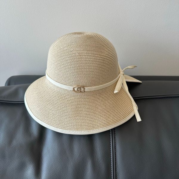 

Bucket Hat Designer Women Beach Hats Women Cap Designers Wide Brim Woven Grass Fisherman Chapeau Breathable Sunscreen Large Brim Vacation, White