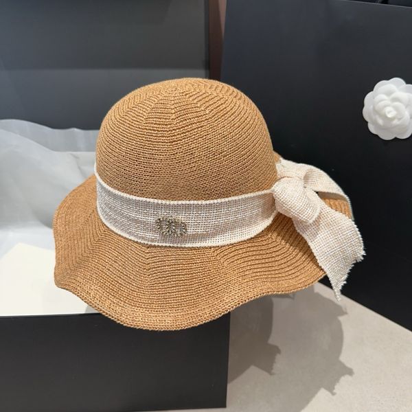 

Bucket Hat Designer Sun Woven Grass Wide Brim Fisherman Womens Breathable Sunscreen Large Brim Beach Vacation Summer, Brown