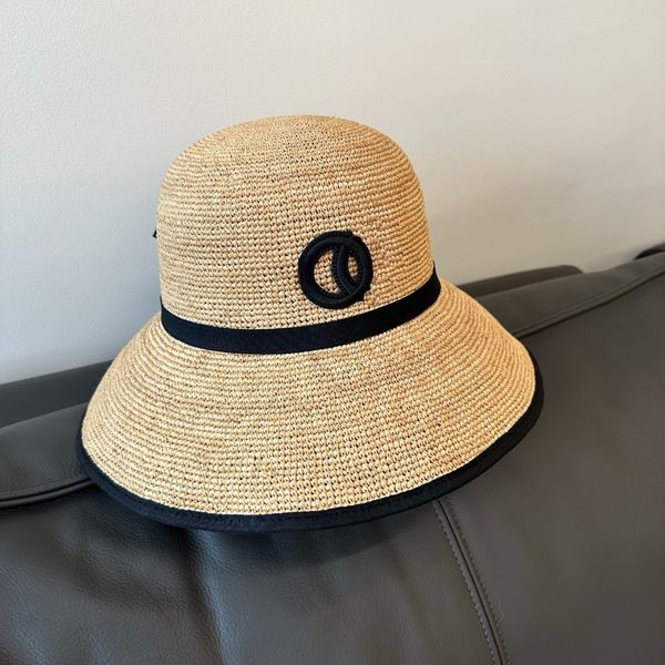 

Beach Hat Women Cap Designers Wide Brim Woven Grass Fisherman Chapeau Spring Hats Breathable Sunscreen Large Brim Vacation, Black