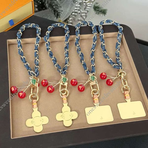 Chain Designer fashion Keychains Phone Denim Strap with Cherry - Luxe Crocheted Cartoon Charm W260609
