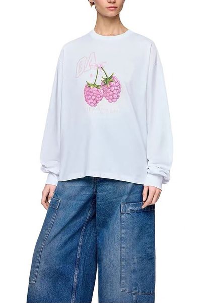 

tshirt 2026 High Quality Luxury Designer Summer Cotton T- shirt New Niche Classic Pattern Print Women Casual Versatile Long Sleeve Loose Pullover Beach Tees Tops tn, Gold