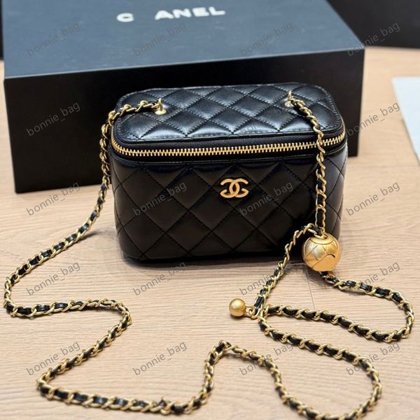 

AAAAA with makeup mirror bags designer bag Black diamond grid shoulder bag makeup bag cosmetic bag case mini bags with crossbody bag Square bag, #-13