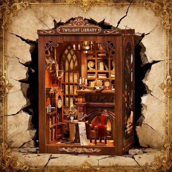 2026 New 3D Wooden Book Nook Kit DIY Miniature Dollhouse Twilight Reading Corner Creative Project Gift For Friends Birthday Home Decor Toys
