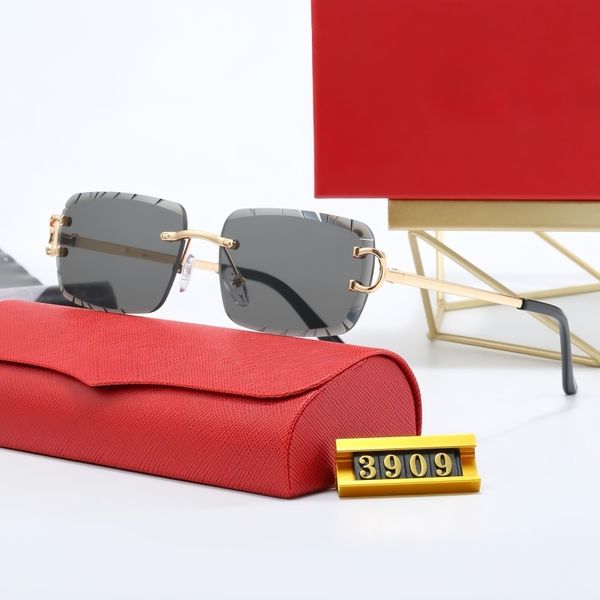 

Designer sunglasses women men luxury square sunglasses UV400 frameless slicing process for beach travel top quality eyeglasses with box 3909