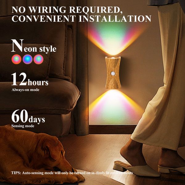 

Slim Waist Motion Sensor Wall Lamp Magnetic Rechargeable Up Down 3 Color Dimmable Punch Free Atmosphere Night Light