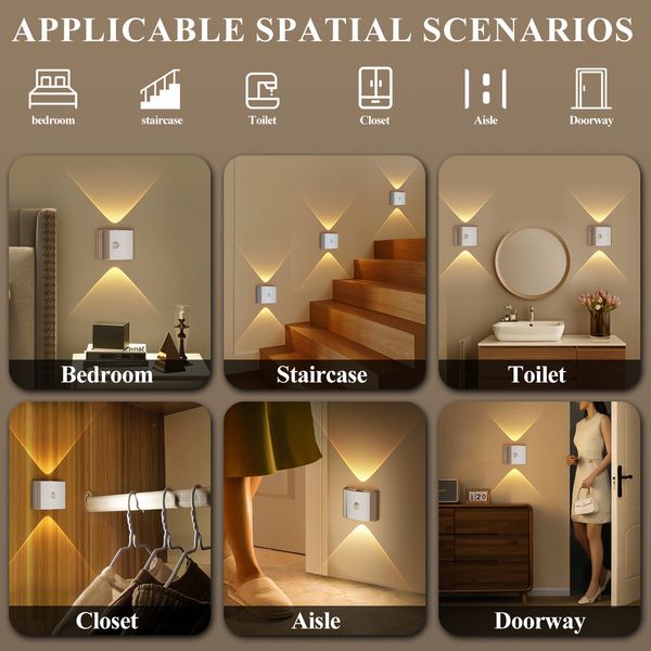 

Magnetic Rechargeable Motion Sensor Wall Lamp Up Down 3 Color Dimmable Punch Free Atmosphere Night Light For Bedroom Hallway