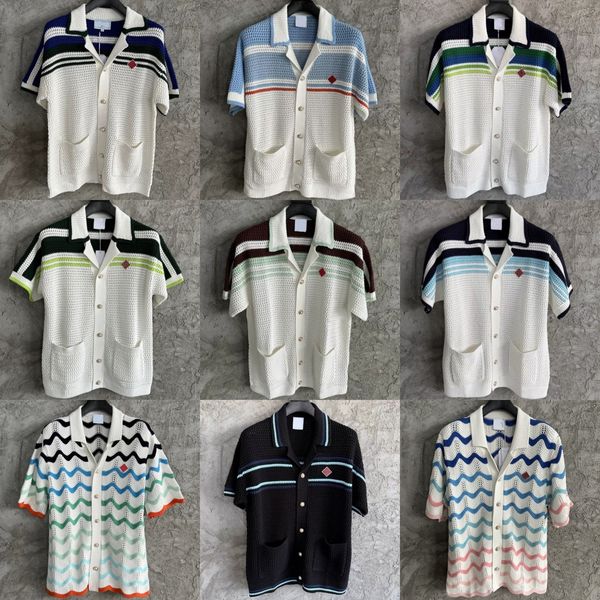 

Top quality men designer knitted shirts short sleeve holiday luxury cardigan shirt fashion summer button up loose beach outwears tops, As shown in figure 42