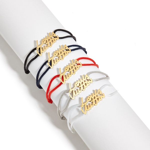 

Designer Bracelet Stainless Steel Script Logo Charm Bracelet Adjustable Unisex Cord Bracelet Wristband with Premium Stylish Design for Daily Couple Gift