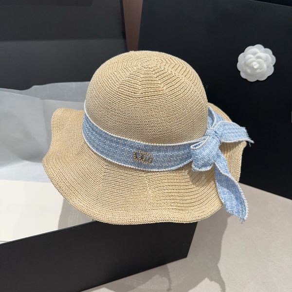 

Bucket Hat Designer Cap Sun Woven Grass Wide Brim Fisherman Womens Breathable Sunscreen Large Brim Beach Vacation Summer, Ivory