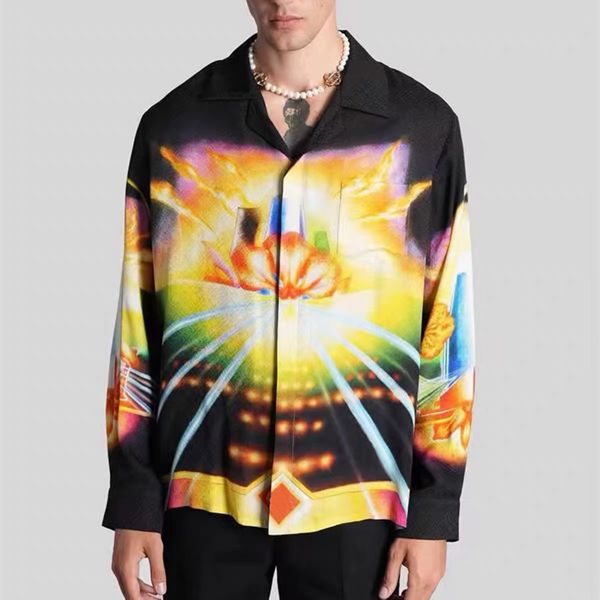 

2026 Casabalnc Spring/Summer Trendy New Arrival Designer Silk Casual Shirt for Men and Women Print Loose Lapel Button Thin Long Sleeve Silk Cardigan Shirt Top Coats tn, 06 color