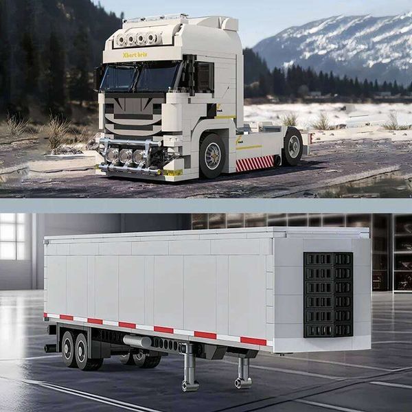 KNEW BUILT Europe Truck with Container Building Blocks-Ideal Traffic Toy Boys,Educational DIY Puzzle & Perfect Gift for Kids