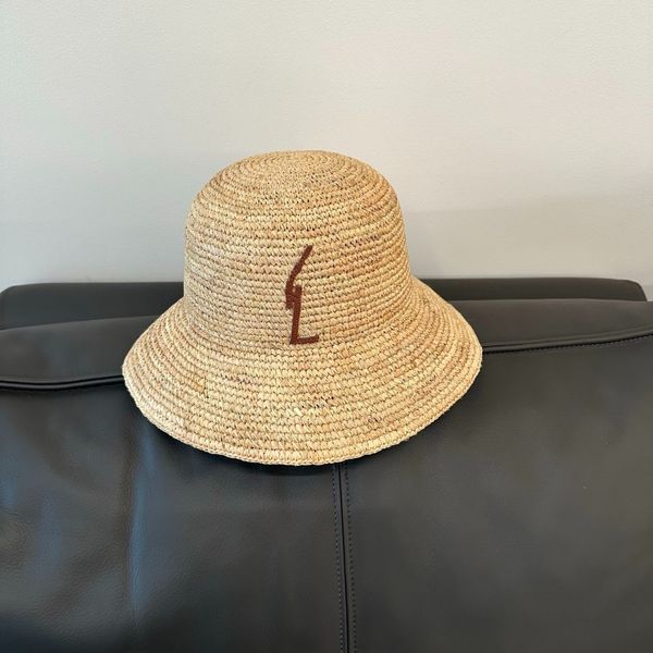 

Designer Bucket Hat Women Straw Hat Woven Grass Wide Brim Fisherman Hat Chapeau Summer Breathable Sunscreen Large Brim Beach Vacation, Black