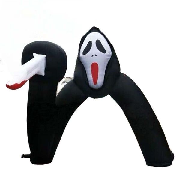 8mWx5mH (26x16.5ft) Holiday event giant black scary skull ghost arch inflatable archway halloween with air blower for yard party decoration