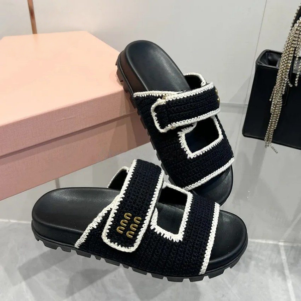 

Designer Slippers MM Sandals Womens Fashion Raffia-effect Woven Fabric Slides White Natural Flat Slipper Summer Beach Indoor Slide Women Flip Flops Sandals Slide, 06 white