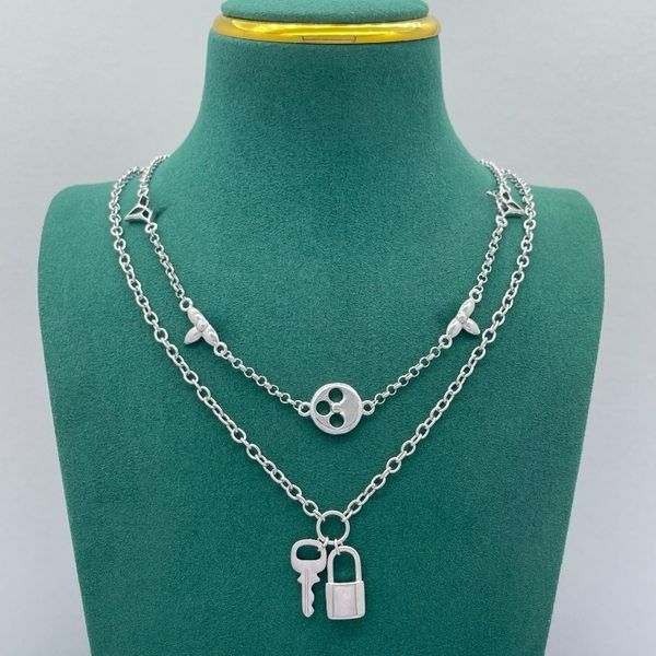 

New Arrival Designer Double Layer Stackable Necklace for Men Women 18K Gold Plated Lock Pendant Chain Classic Luxury Pendant Necklaces Perfect Holiday Jewelry Gift