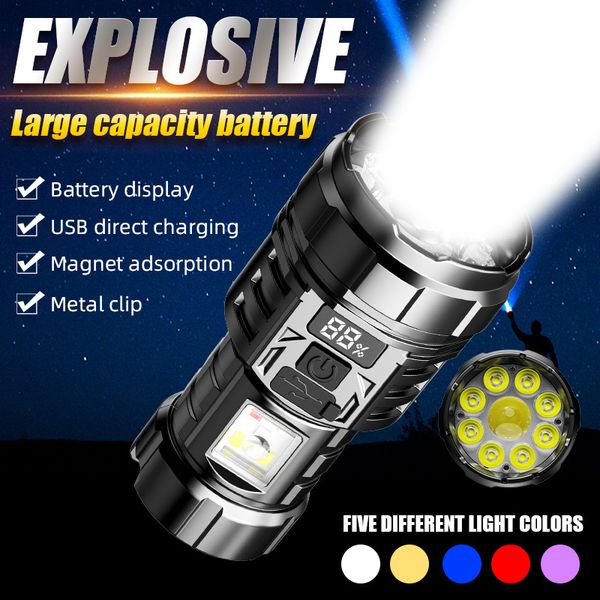 

New Super Bright Multi-Function Flashlight, Digital Display Rechargeable Laser Long Range, Mini Portable Strong Magnetic Multi-Light Torch