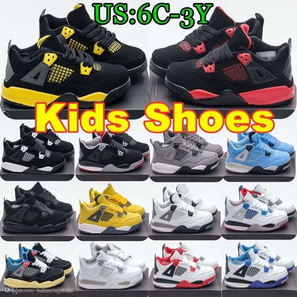 

Kids 4s Basketball Shoes Black cat Toddler 4 red thunder white cement cool grey bred University Blue Military Chicago Boys Girls yellow youth Sneakers, 1#