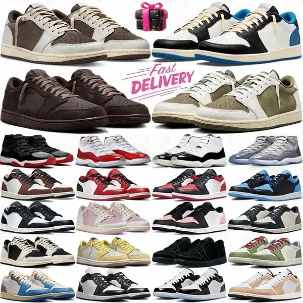 

travisscot shoe 1 low free shipping basketball shoes Reverse Mocha Cherry Red 11s Black Phantom Military Blue Fragment moc shoes outdoor sports sneakers, Beige