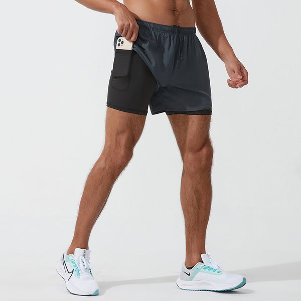 DK22001 Men's 2 in 1 Running Shorts: Quick-Dry Sports Workout Shorts with Zipper Pocket Liner